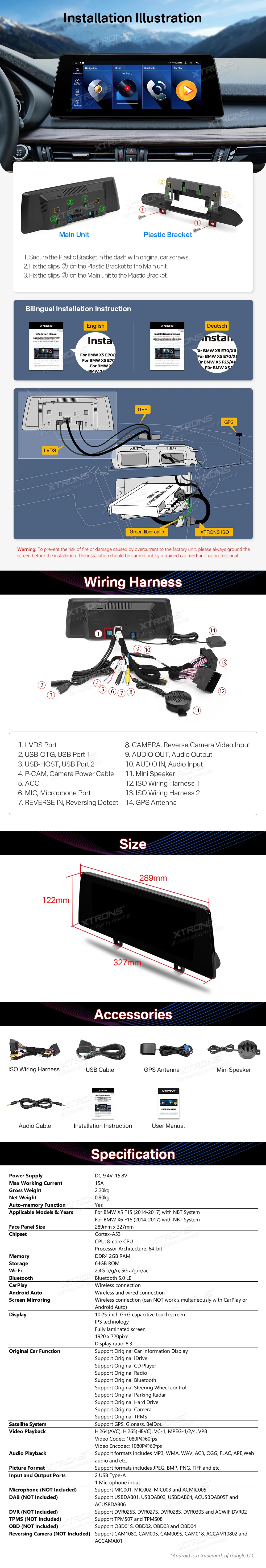 BMW X5 F15 X6 E16 NBT | Android OS | 10.25 inch | 2GB/64GB/8Core | Multimedija Xtrons QTB10X5NB