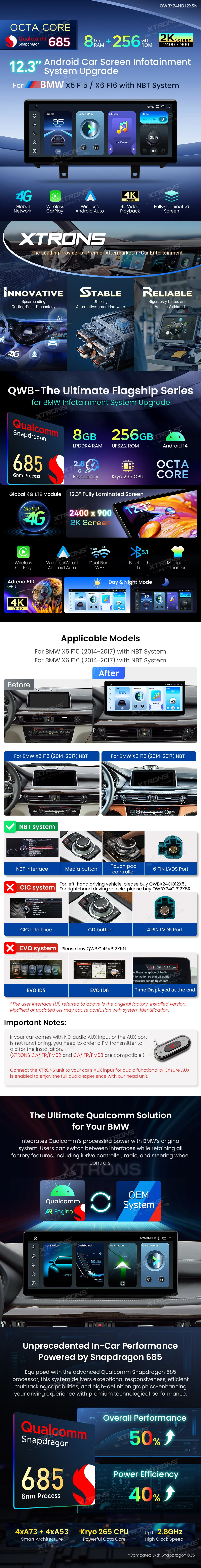 BMW X5 F15 X6 E16 NBT | Android 14 | 12.3 inch | 8GB/256GB/8Core Snapdragon 685 | Multimedija Xtrons QWBX24NB12X5N