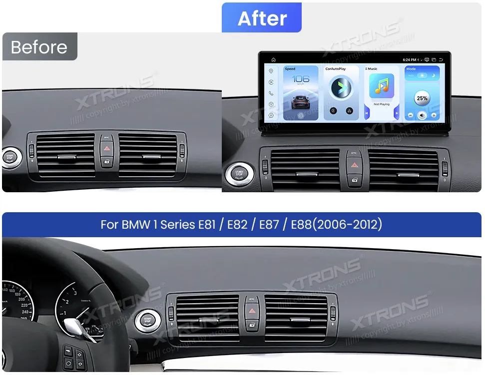 BMW E81 E82 E87 E88 be ekrano | Android 14 | 12.3 inch | 8GB/256GB/8Core Snapdragon 685 | Multimedija Xtrons QWBX24UMB12E87L