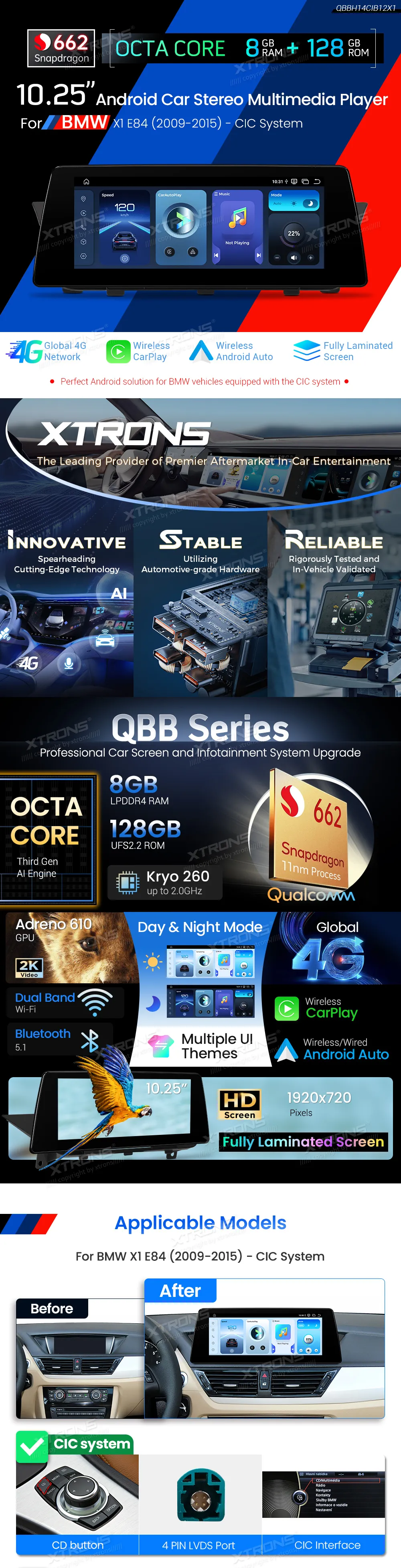 BMW X1 E84 CIC | Android OS | 10.25 inch | 8GB/128GB/8Core Snapdragon 662 | Multimedija Xtrons QBBH14CIB12X1