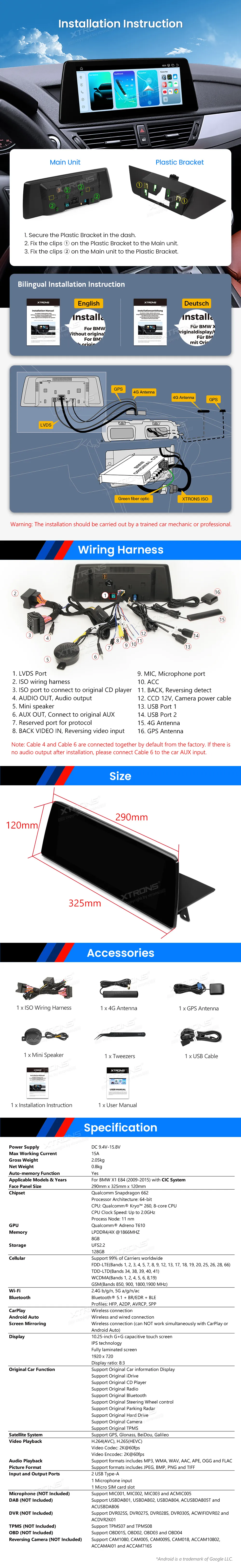 BMW X1 E84 CIC | Android OS | 10.25 inch | 8GB/128GB/8Core Snapdragon 662 | Multimedija Xtrons QBBH14CIB12X1