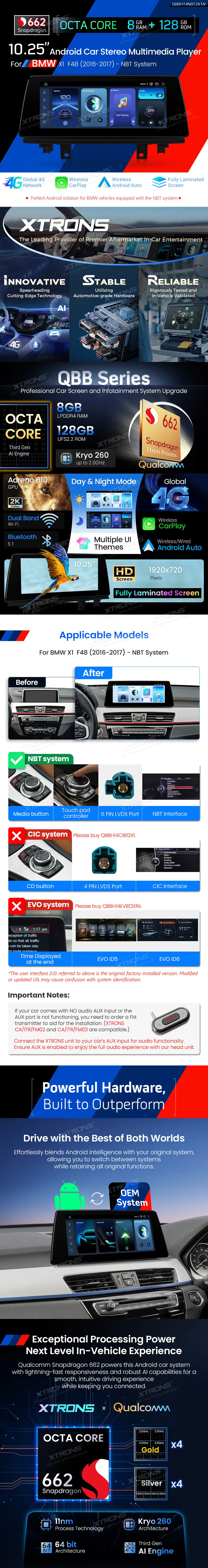 BMW X1 E84 NBT | Android OS | 10.25 inch | 8GB/128GB/8Core Snapdragon 662 | Multimedija Xtrons QBBH14NB12X1N