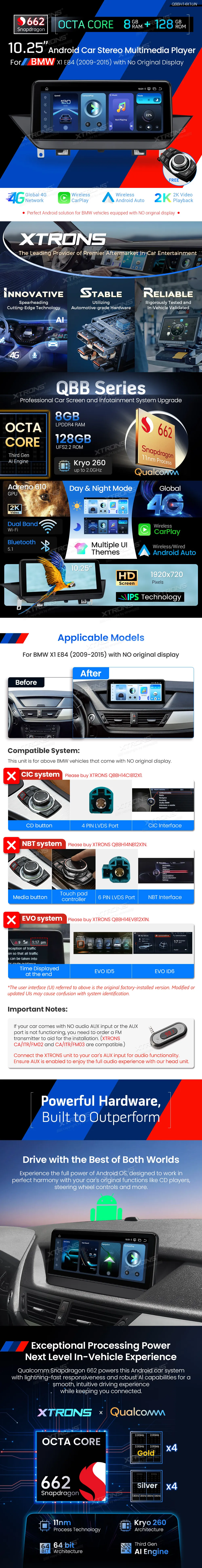 BMW X1 E84 be ekrano | Android OS | 10.25 inch | 8GB/128GB/8Core Snapdragon 662 | Multimedija Xtrons QBBH14X1UN