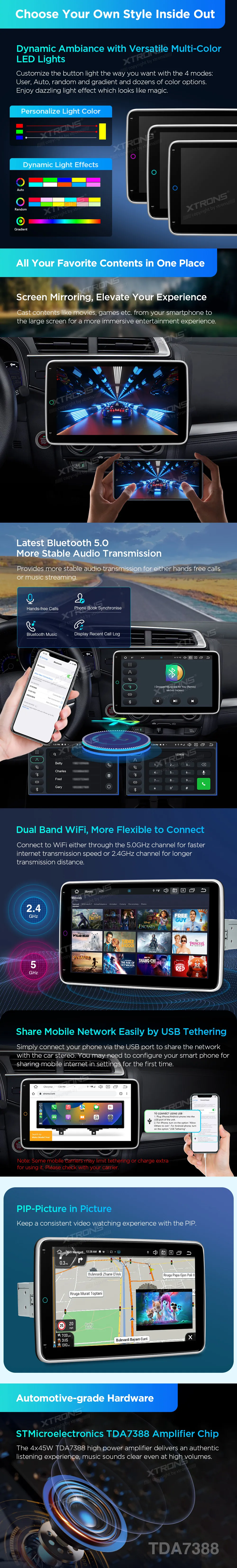 Universali 1-DIN Multimedija | Android 14 | 10.1 inch QLED | 4GB/64GB/8Core | Multimedija Xtrons DX121LGS