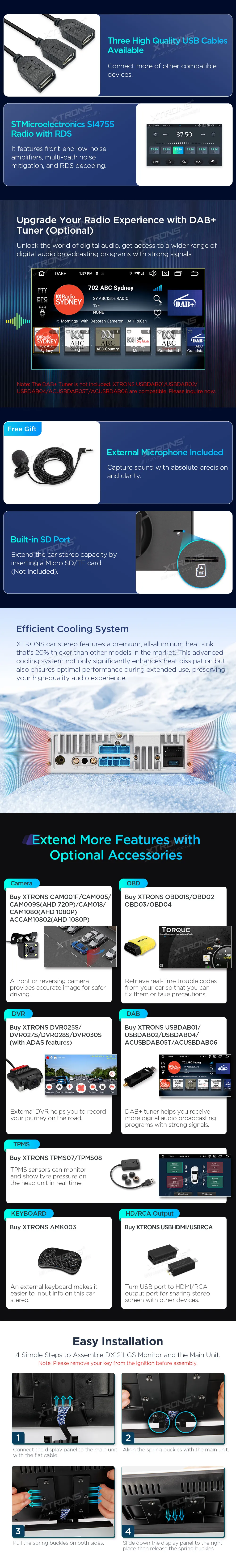 Universali 1-DIN Multimedija | Android 14 | 10.1 inch QLED | 4GB/64GB/8Core | Multimedija Xtrons DX121LGS