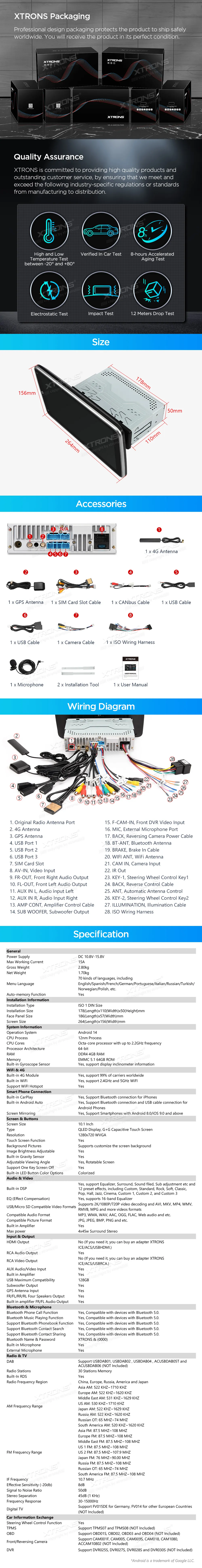 Universali 1-DIN Multimedija | Android 14 | 10.1 inch QLED | 4GB/64GB/8Core | Multimedija Xtrons DX121LGS