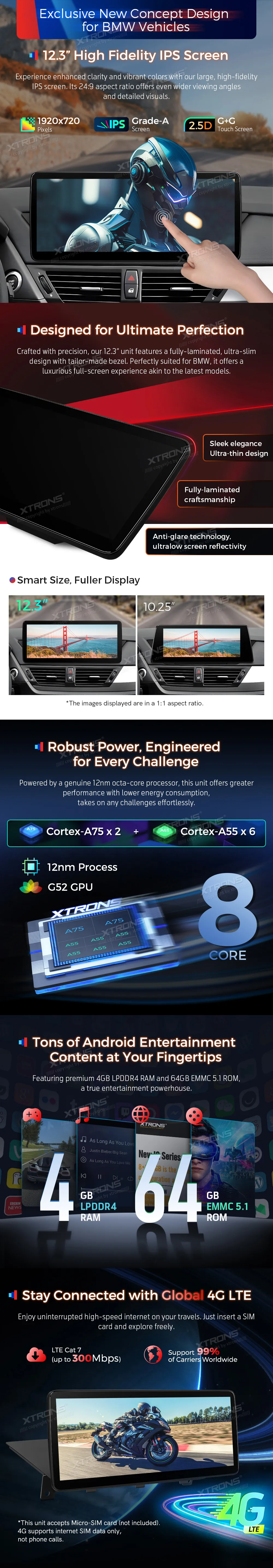 BMW X1 E84 be ekrano | Android OS | 12.3 inch | 4GB/64GB/8Core | Multimedija Xtrons QLB22X1UN