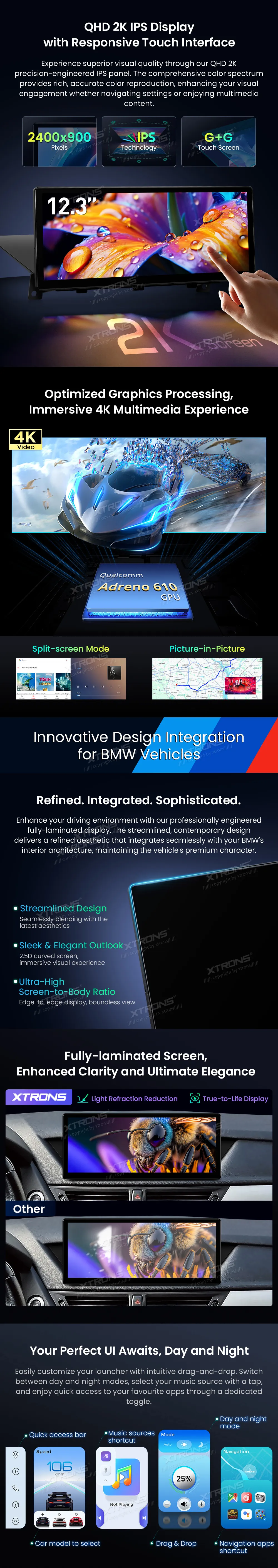 BMW X1 E84 be ekrano | Android 14 | 12.3 inch | 8GB/256GB/8Core Snapdragon 685 | Multimedija Xtrons QWBX24UMB12X1