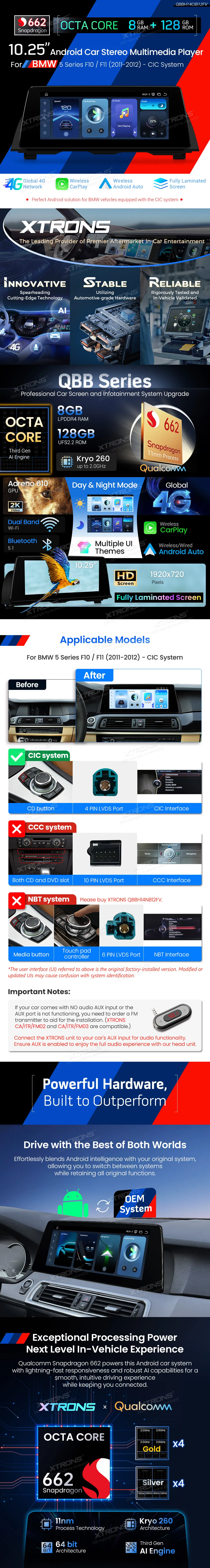 BMW 5 F10 F11 CIC | Android OS | 14.9 inch | 8GB/128GB/8Core | Multimedija Xtrons QBBH14CIB12FV