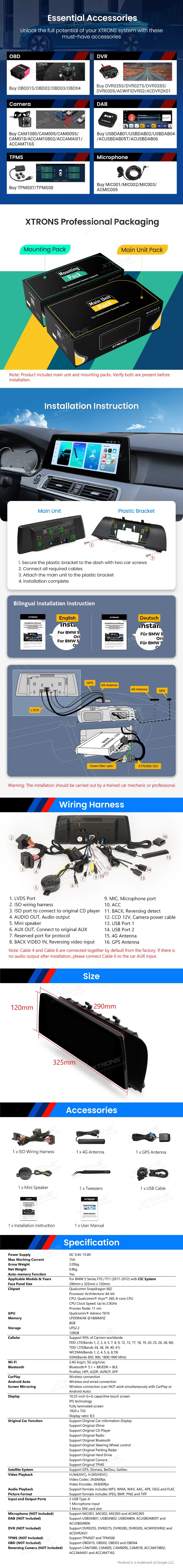 BMW 5 F10 F11 CIC | Android OS | 14.9 inch | 8GB/128GB/8Core | Multimedija Xtrons QBBH14CIB12FV