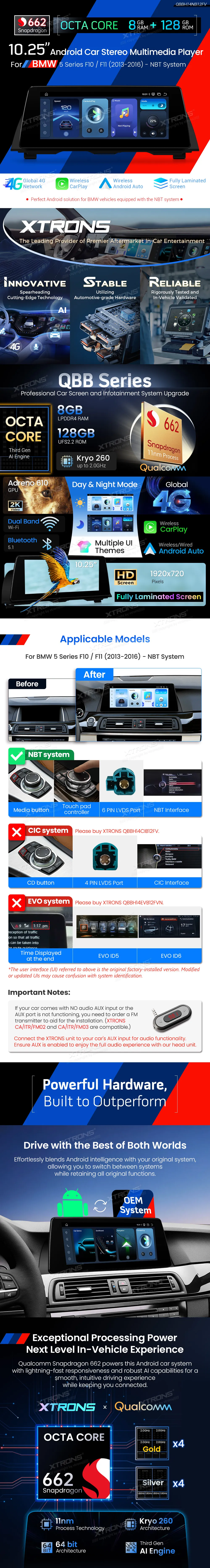 BMW 5 F10 F11 NBT | Android OS | 14.9 inch | 8GB/128GB/8Core Snapdragon 662 | Multimedija Xtrons QBBH14NB12FV