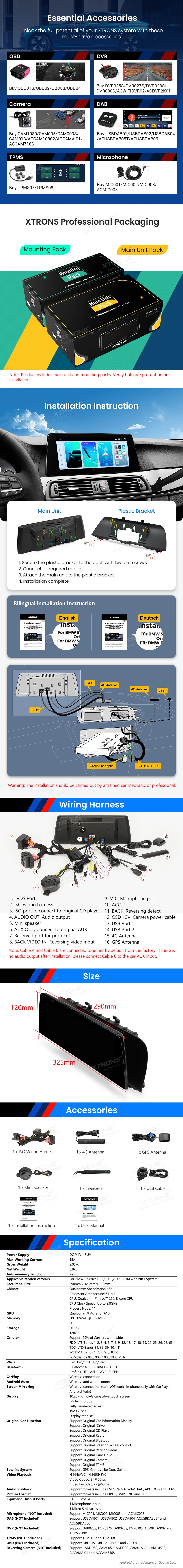 BMW 5 F10 F11 NBT | Android OS | 14.9 inch | 8GB/128GB/8Core Snapdragon 662 | Multimedija Xtrons QBBH14NB12FV