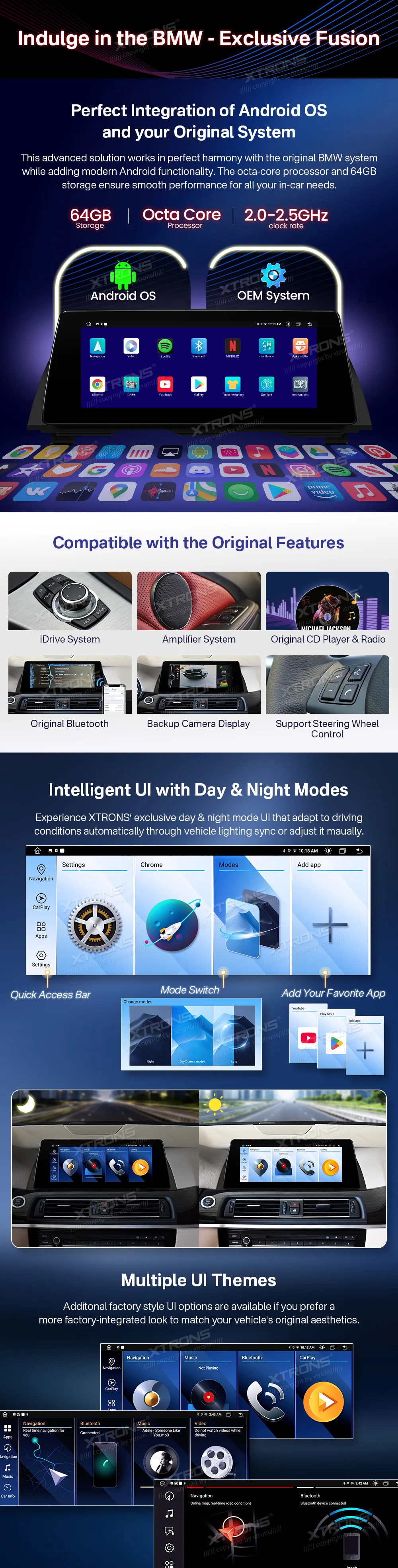BMW 5 F10 F11 CIC | Android OS | 10.25 inch | 2GB/64GB/8Core | Multimedija Xtrons QTB10FVCI