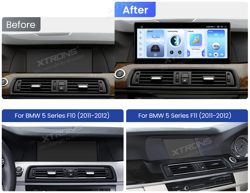 BMW 5 F10 F11 CIC | Android 14 | 12.3 inch | 8GB/256GB/8Core Snapdragon 685 | Multimedija Xtrons QWBX24CIB12FV