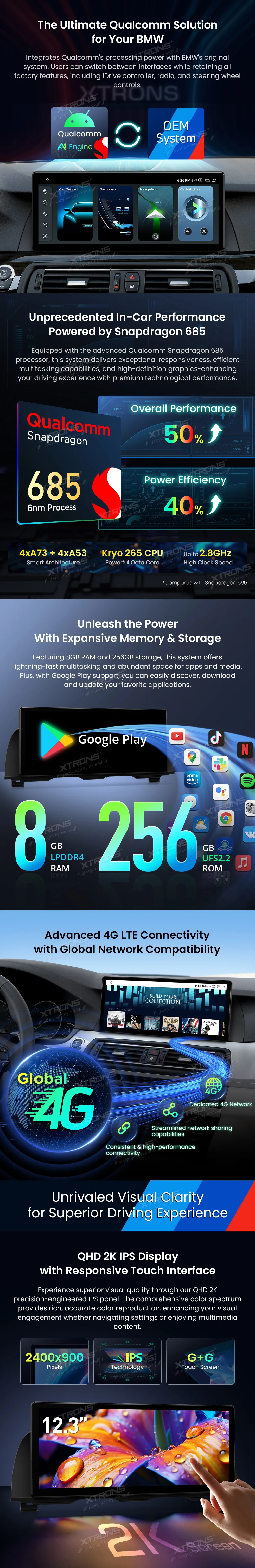 BMW 5 F10 F11 NBT | Android 14 | 12.3 inch | 8GB/256GB/8Core Snapdragon 685 | Multimedija Xtrons QWBX24NB12FV