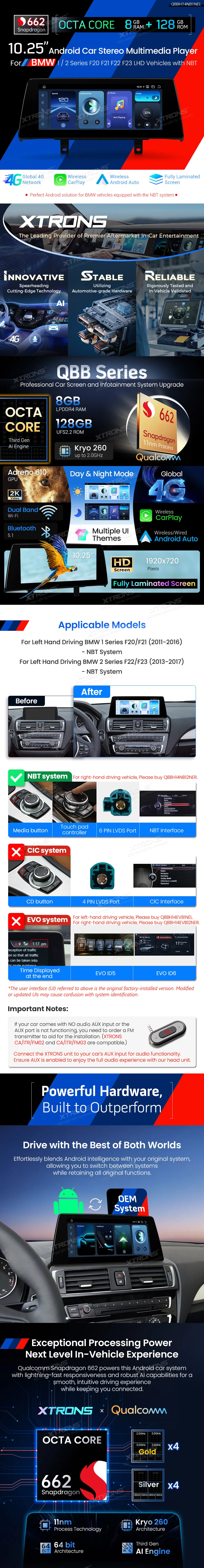 BMW 1/2 F20 F21 F22 F23 NBT | Android OS | 10.25 inch | 8GB/128GB/8Core Snapdragon 662 | Multimedija Xtrons QBBH14NB1NEL