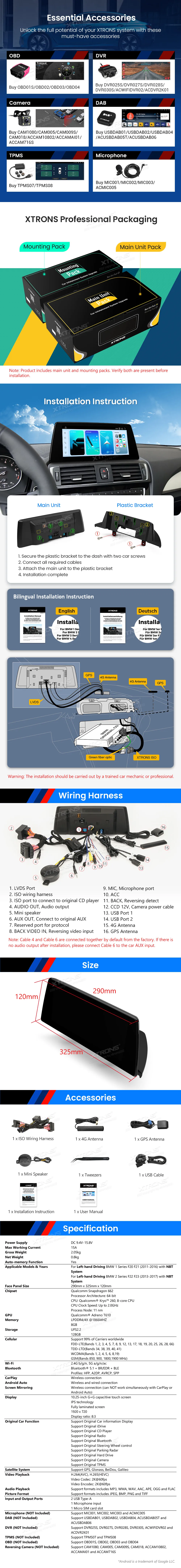 BMW 1/2 F20 F21 F22 F23 NBT | Android OS | 10.25 inch | 8GB/128GB/8Core Snapdragon 662 | Multimedija Xtrons QBBH14NB1NEL