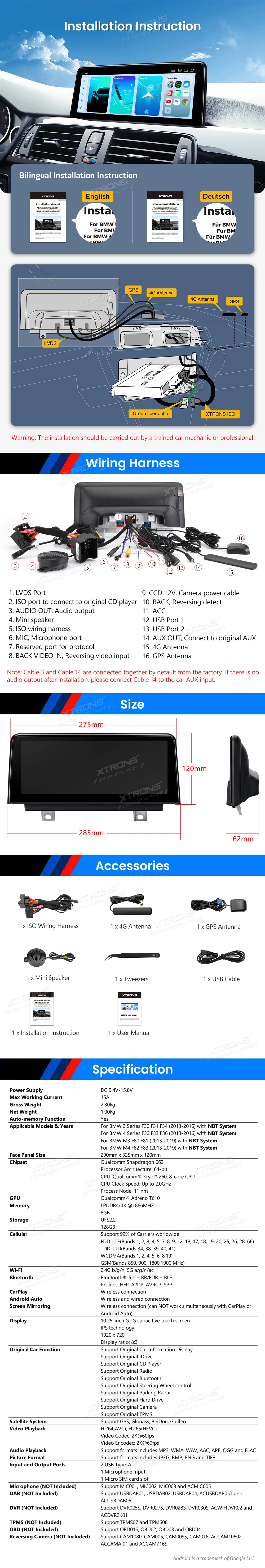 BMW 3/4 Serija 2013-2019 NBT | Android OS | 12.25 inch | 8GB/128GB/8Core Snapdragon 662 | Multimedija Xtrons QBBH14NBTH
