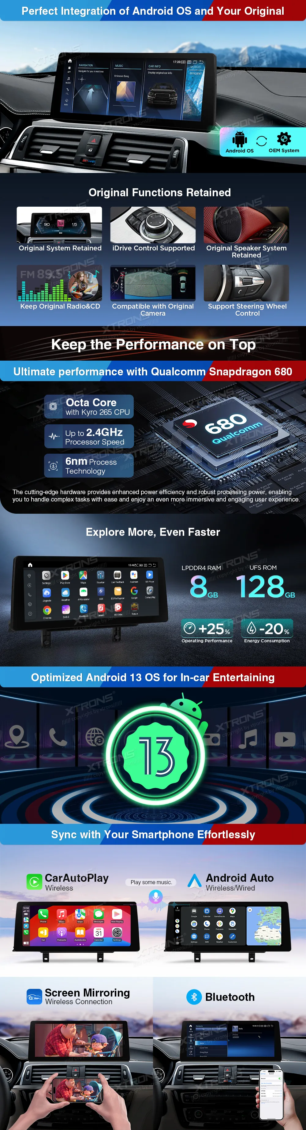 BMW 3/4 Serija 2013-2016 NBT | Android 13 | 12.3 inch | 8GB/128GB/8Core Snapdragon 680 | Multimedija Xtrons QGB24NB12THL