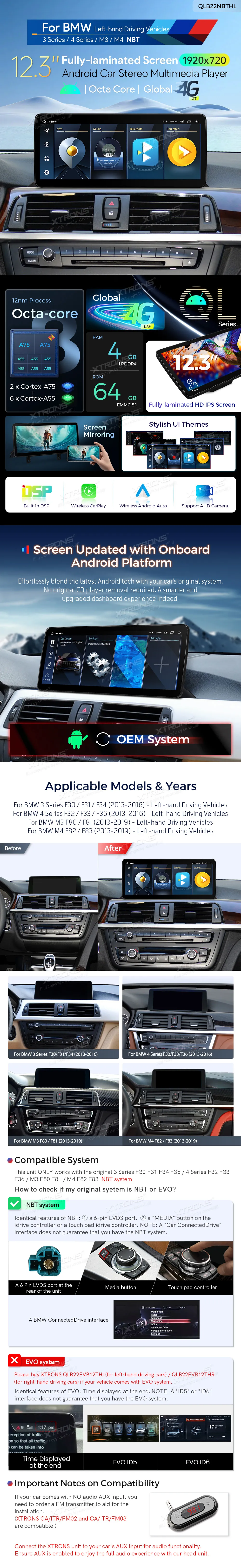 BMW 3/4 Serija 2013-2019 NBT | Android OS | 12.3 inch | 4GB/64GB/8Core | Multimedija Xtrons QLB22NBTHL