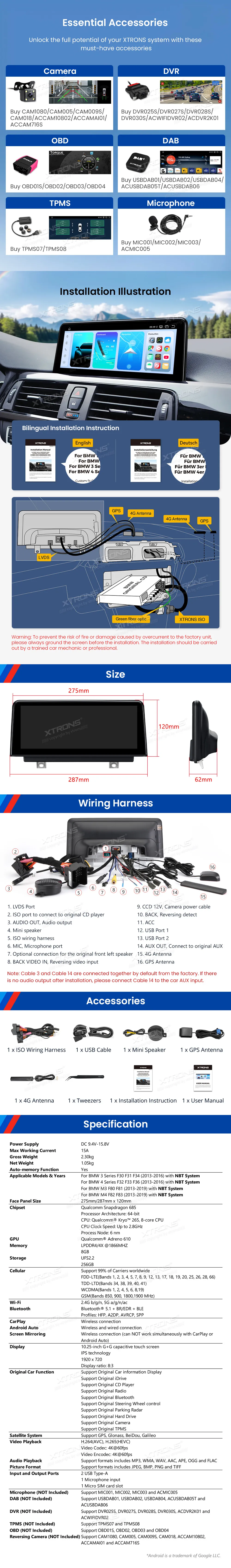 BMW 3/4 Serija 2013-2019 NBT | Android 14 | 10.25 inch | 8GB/256GB/8Core Snapdragon 685 | Multimedija Xtrons QWBX14NBTH