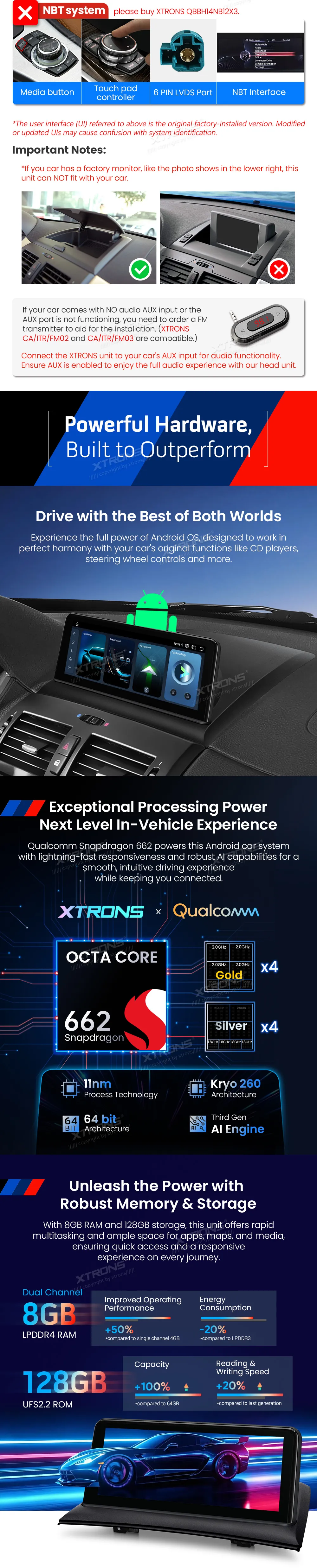 BMW X3 E83 be ekrano | Android OS | 10.25 inch | 8GB/128GB/8Core Snapdragon 662 | Multimedija Xtrons QBBH14X3UNL