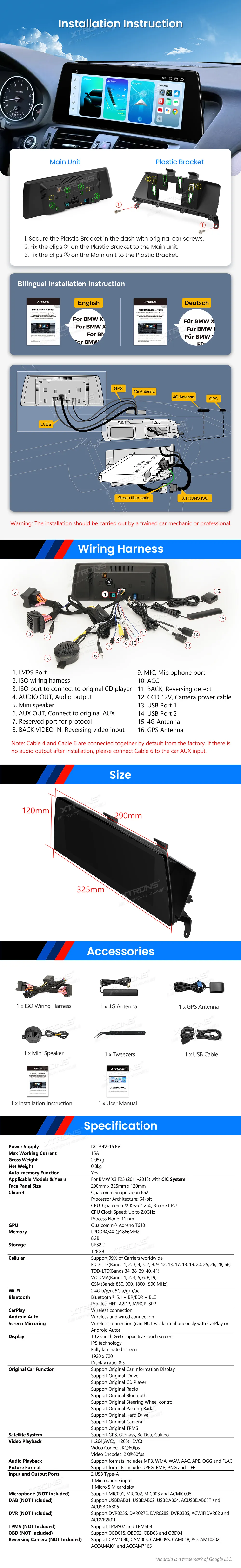 BMW X3 F25 CIC | Android OS | 10.25 inch | 8GB/128GB/8Core Snapdragon 662 | Multimedija Xtrons QBBH14CIB12X3