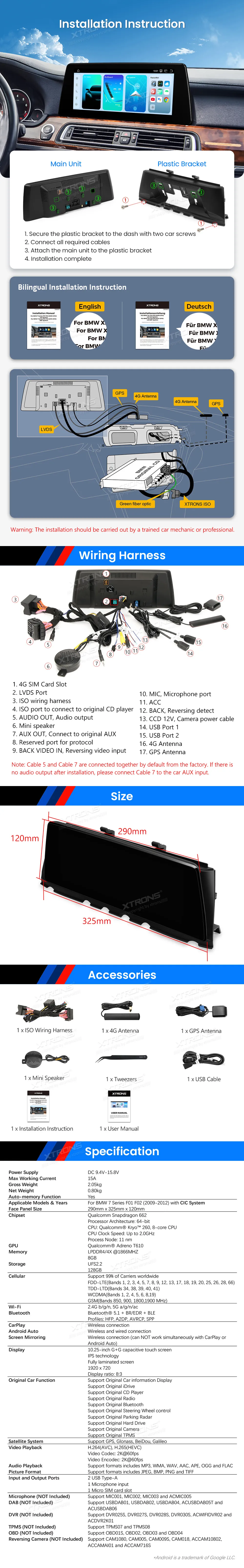 BMW 7 F01 F02 CIC | Android OS | 10.25 inch | 8GB/128GB/8Core Snapdragon 662 | Multimedija Xtrons QBBH14CIB12SV