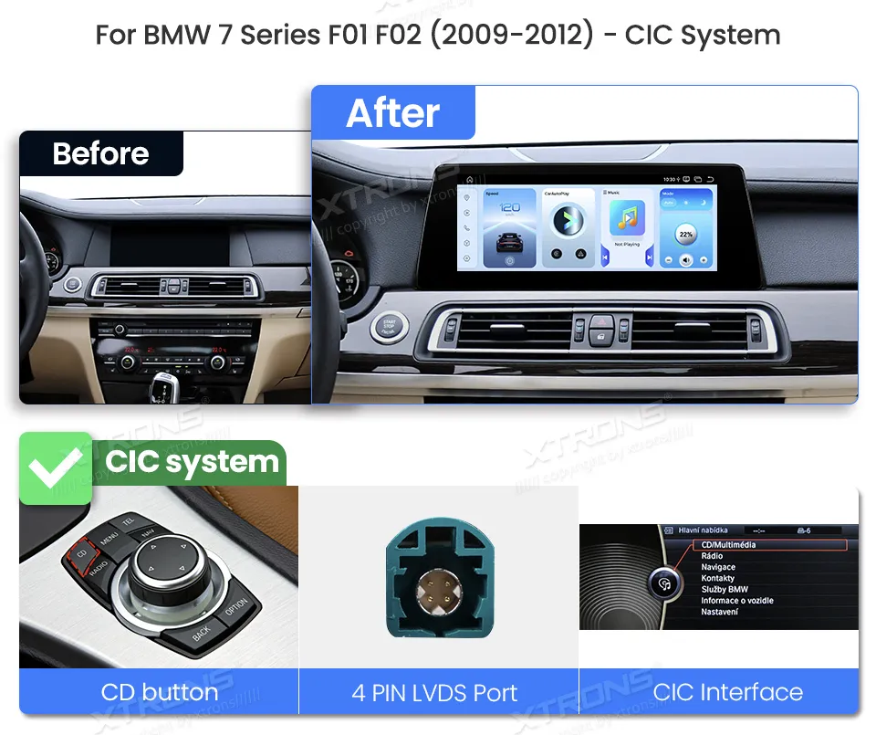 BMW 7 F01 F02 CIC | Android OS | 10.25 inch | 8GB/128GB/8Core Snapdragon 662 | Multimedija Xtrons QBBH14CIB12SV
