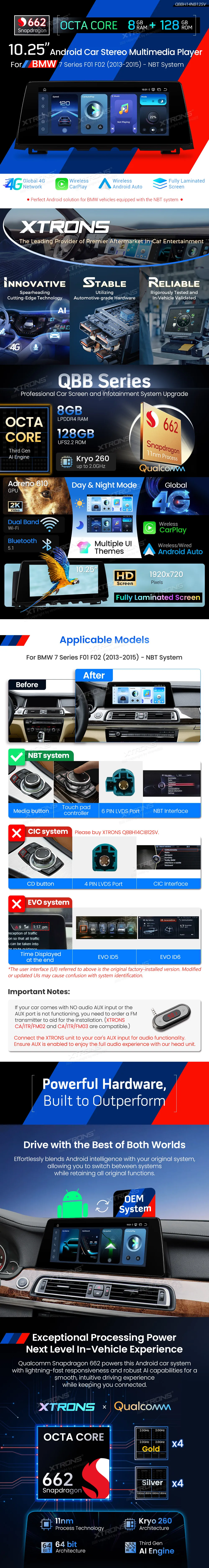 BMW 7 F01 F02 NBT | Android OS | 10.25 inch | 8GB/128GB/8Core Snapdragon 662 | Multimedija Xtrons QBBH14NB12SV