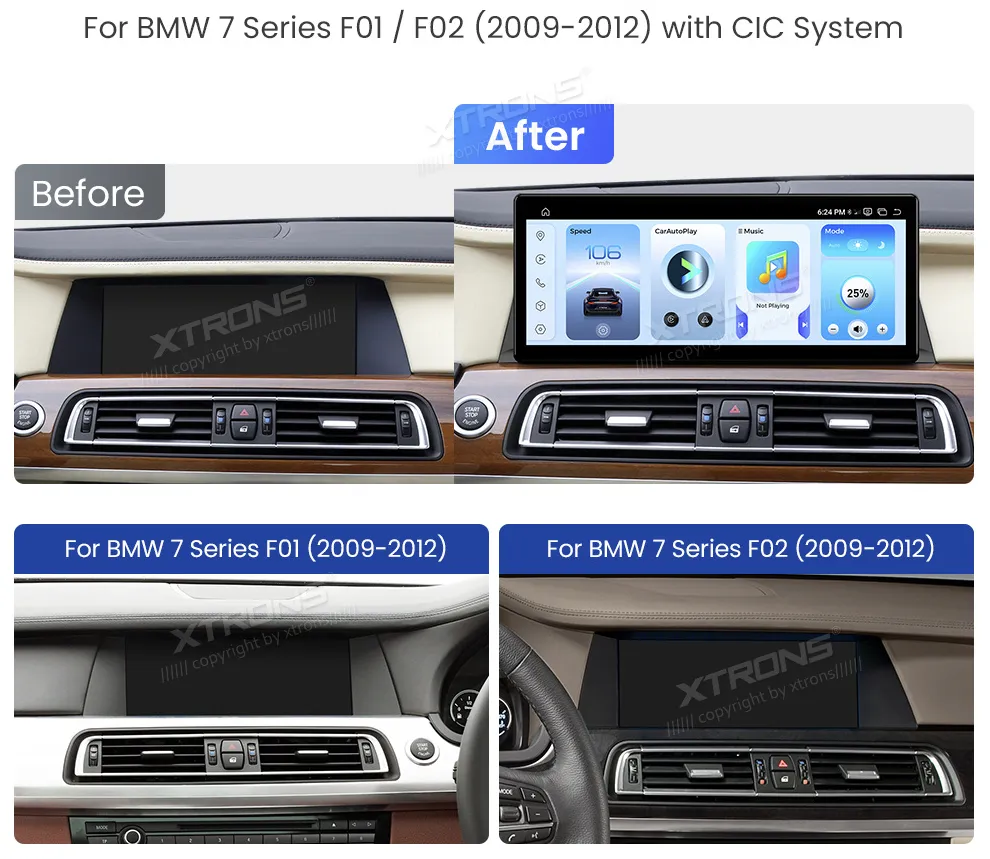 BMW 7 F01 F02 CIC | Android 14 | 12.3 inch | 8GB/256GB/8Core Snapdragon 685 | Multimedija Xtrons QWBX24CIB12SV