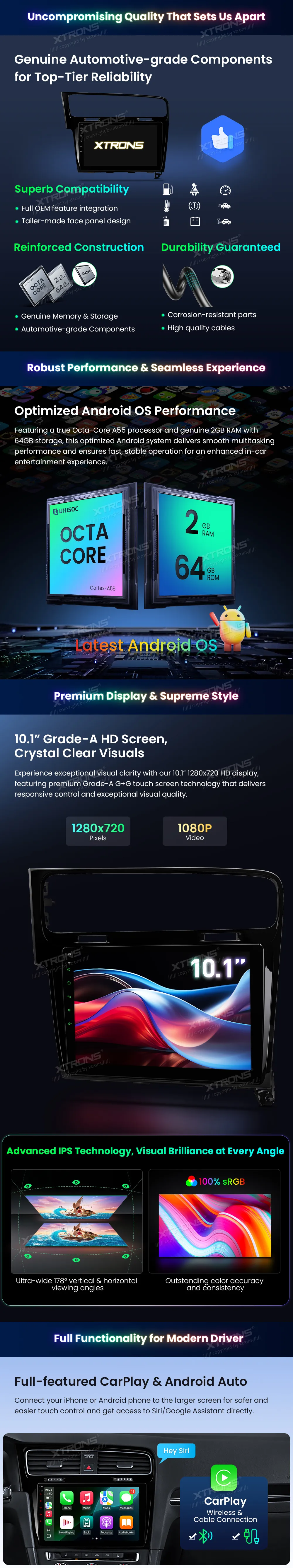 Volkswagen Golf 7 2013-2017 | Android OS | 10.1 inch | 2GB/64GB/8Core | Multimedija Xtrons IDSP10GFVL