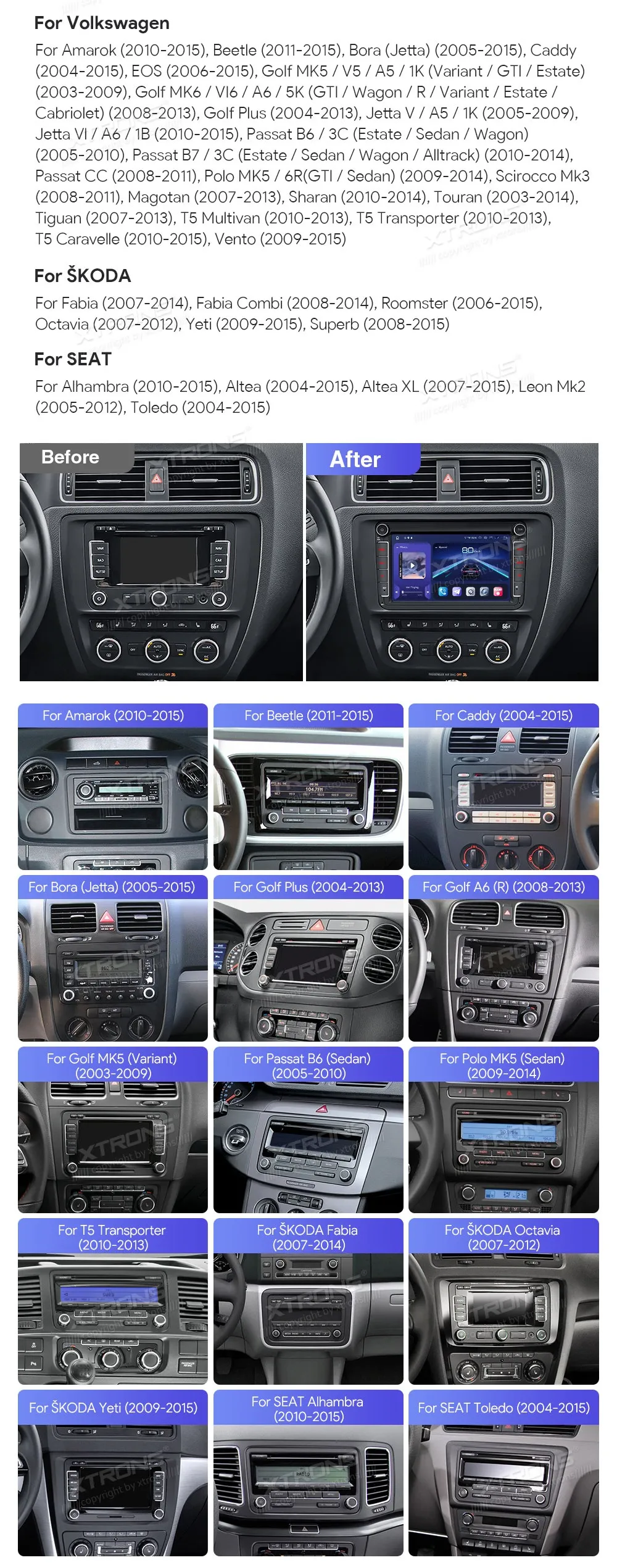 Volkswagen / Škoda / SEAT | Android 14 | 8inch QLED | 8GB/256GB/8Core Snapdragon 665 | Multimedija Xtrons IQ84MTVP