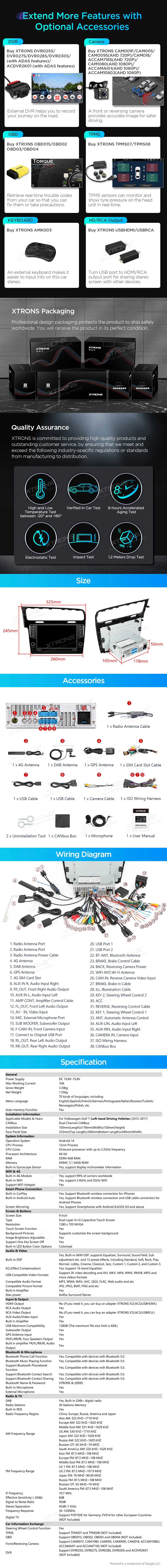 Golf 7 2013-2017 | Android 14 | 9 inch | 4GB/64GB/8Core | Multimedija Xtrons PX94GFVLGDAB