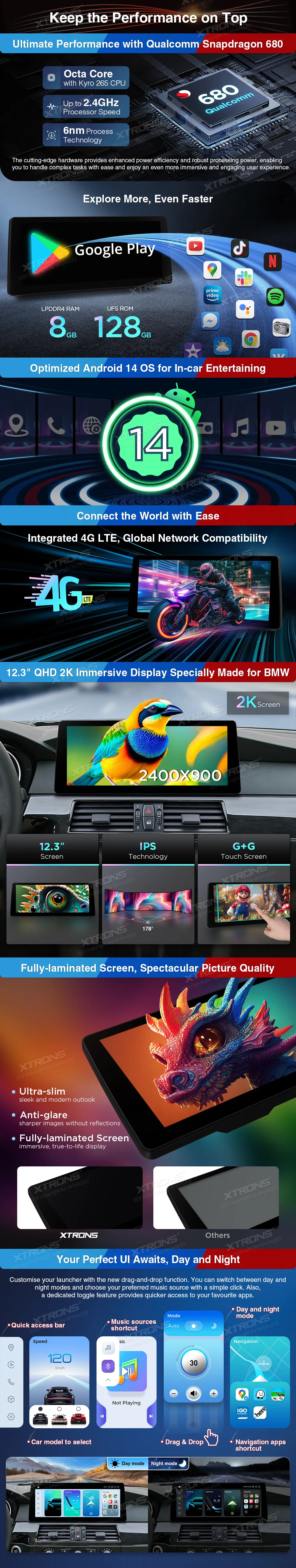 BMW E60 E61 CCC | Android 14 | 12.3 inch | 8GB/128GB/8Core Snapdragon 680 | Multimedija Xtrons QGB24CCB12E60