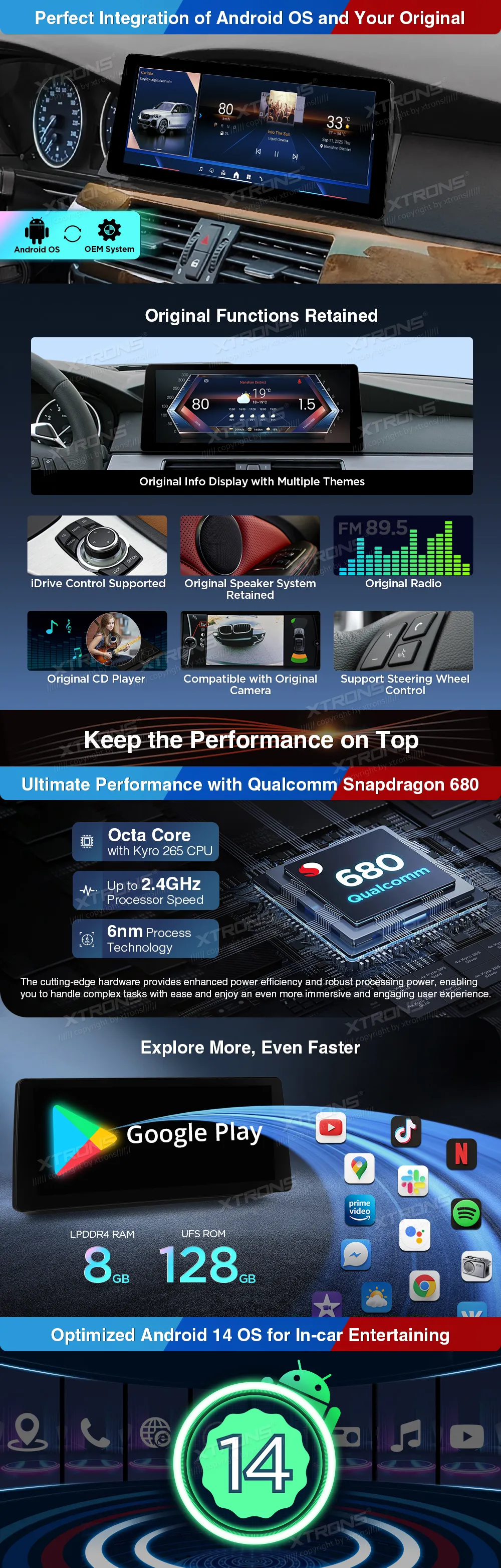 BMW E60 E61 CIC | Android 14 | 12.3 inch | 8GB/128GB/8Core Snapdragon 680 | Multimedija Xtrons QGB24CIB12E60