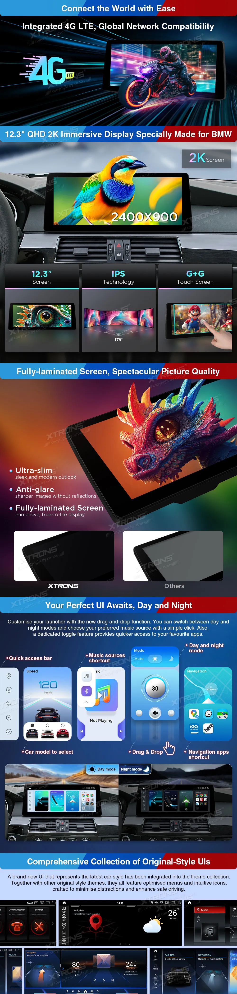 BMW E60 E61 CIC | Android 14 | 12.3 inch | 8GB/128GB/8Core Snapdragon 680 | Multimedija Xtrons QGB24CIB12E60