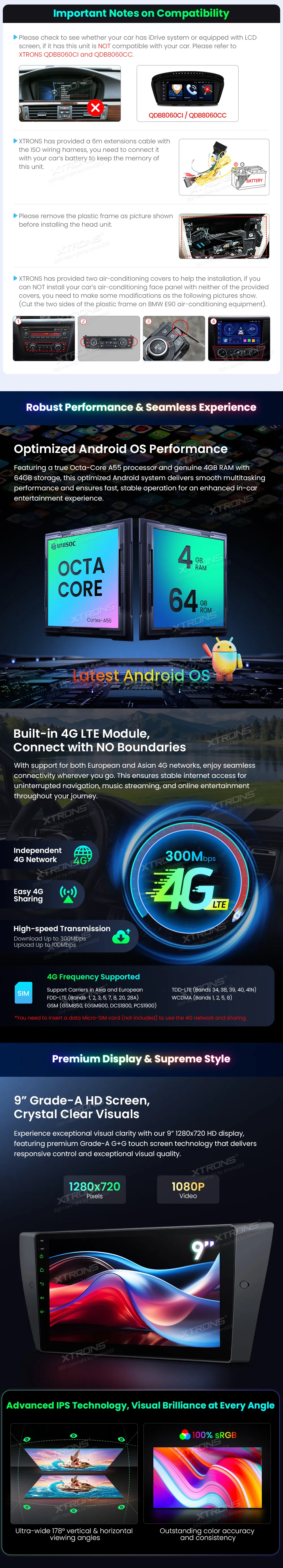 BMW E90 E91 E92 E93 be ekrano | Android OS | 9 inch | 4GB/64GB/8Core | Multimedija Xtrons IDP9090B