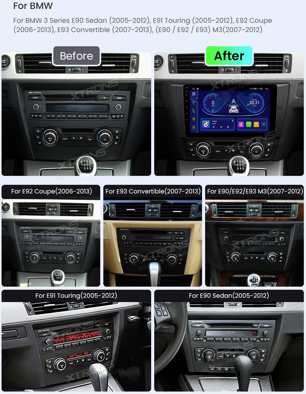 BMW E90 E91 E92 E93 be ekrano | Android OS | 9 inch | 4GB/64GB/8Core | Multimedija Xtrons IDP9090B