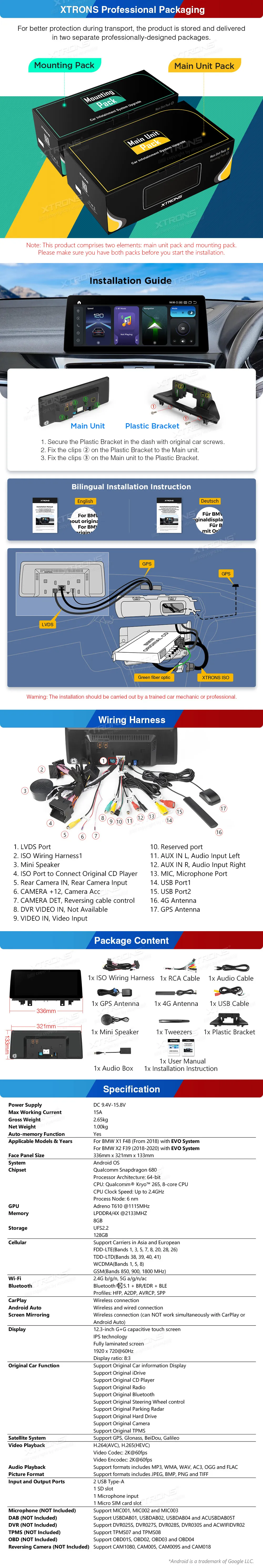 BMW X1 F48 EVO | Android 14 | 12.3 inch | 8GB/128GB/8Core Snapdragon 680 | Multimedija Xtrons QGB24EVB12X1N