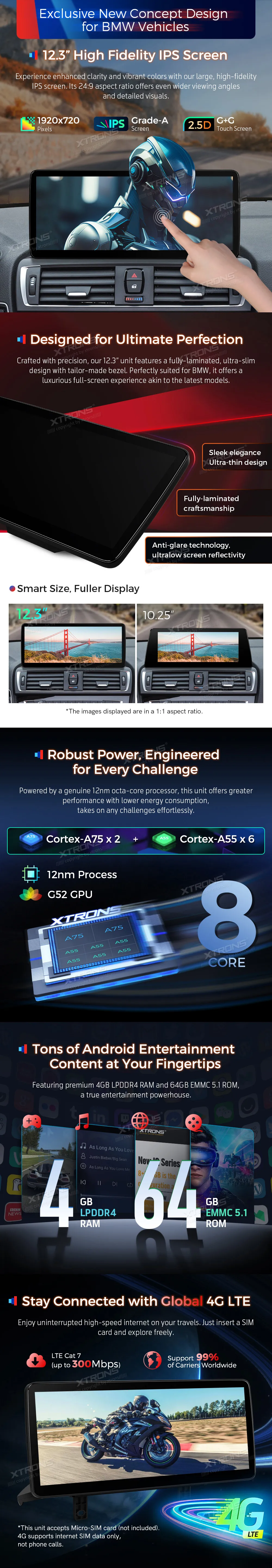 BMW 1/2 F20 F21 F23 NBT | Android 13 | 12.3 inch | 4GB/64GB/8Core | Multimedija Xtrons QLB22NB1NEL