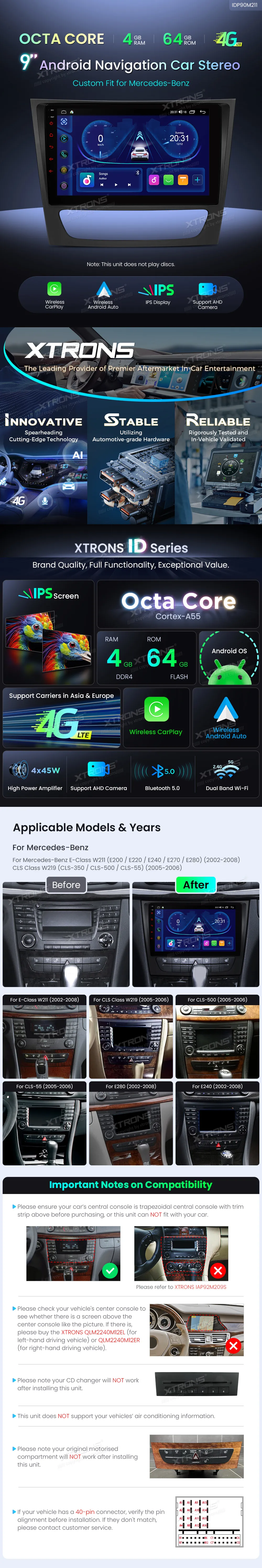 MB E W211 / CLS W219 | Android 13 | 9 inch | 4GB/64GB/8Core | Multimedija Xtrons IDP90M211