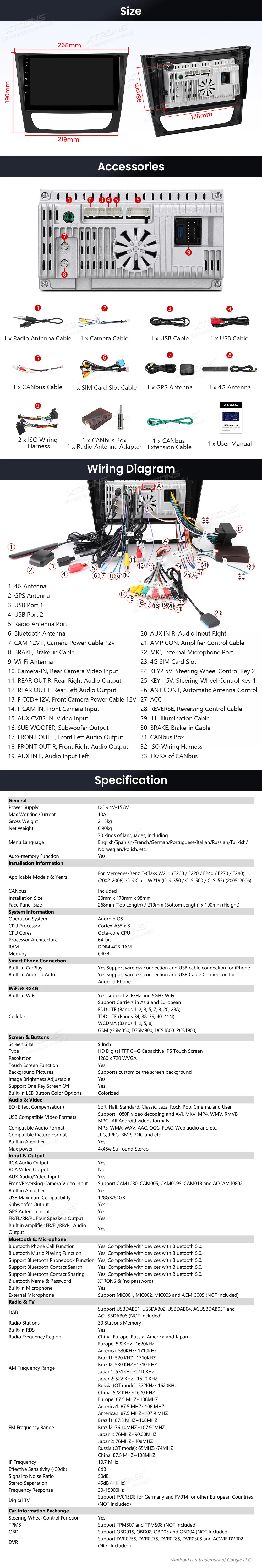MB E W211 / CLS W219 | Android 13 | 9 inch | 4GB/64GB/8Core | Multimedija Xtrons IDP90M211