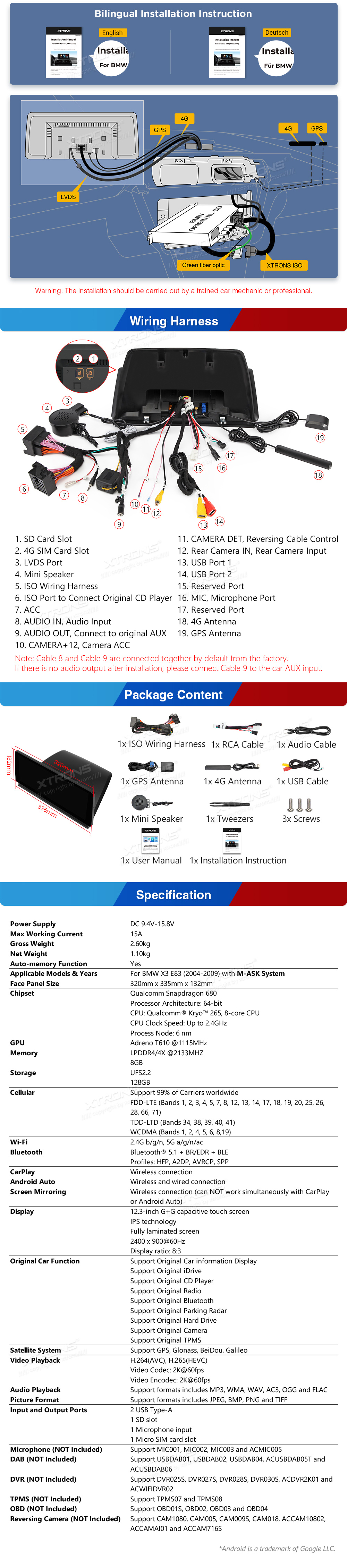 BMW X3 E83 M-ASK | Android 14 | 12.3 inch | 8GB/128GB/8Core | Multimedija Xtrons QGB24X3MK