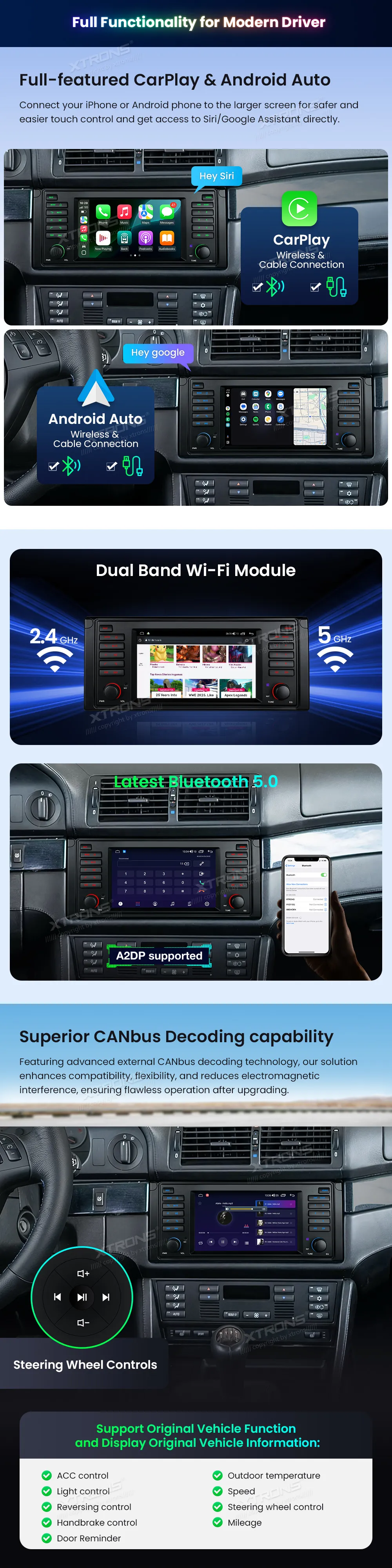 BMW E39 / E38 | Android OS | 7 inch | 2GB/32GB/8Core | Multimedija Xtrons IDS7039BL