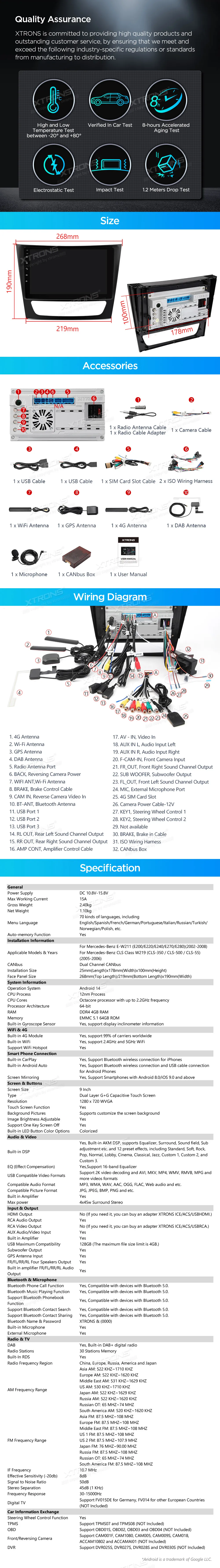 MB E W211 / CLS W219 | Android 14 | 9 inch | 4GB/64GB/8Core | Multimedija Xtrons PXP94M211GDAB