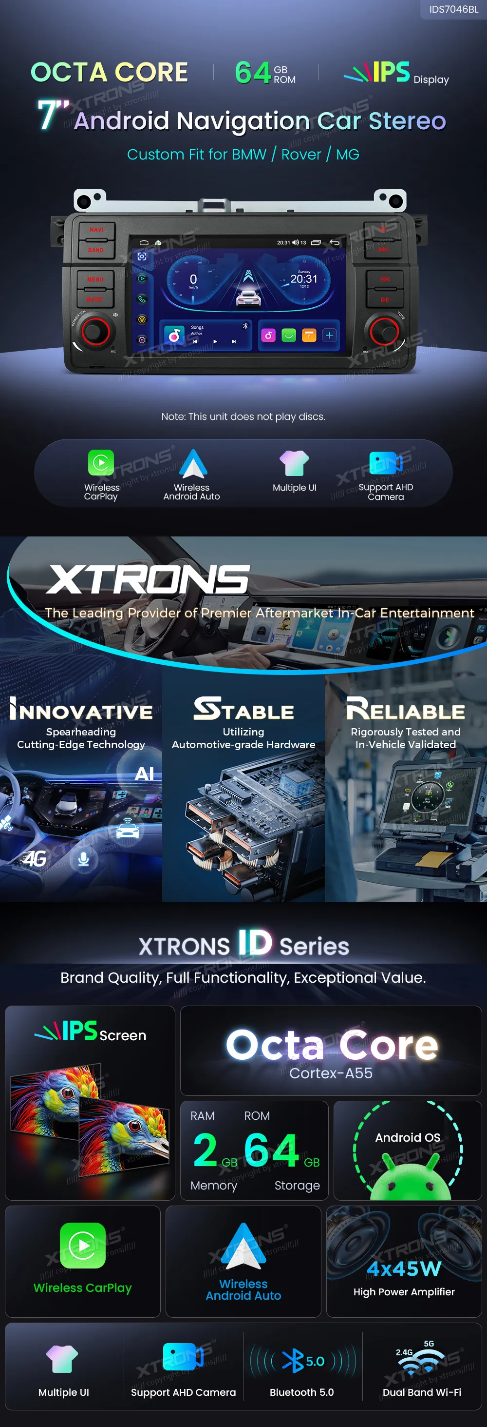 BMW E46 | Rover 75 | Android OS | 7 inch | 2GB/64GB/8Core | Multimedija Xtrons IDS7046BL