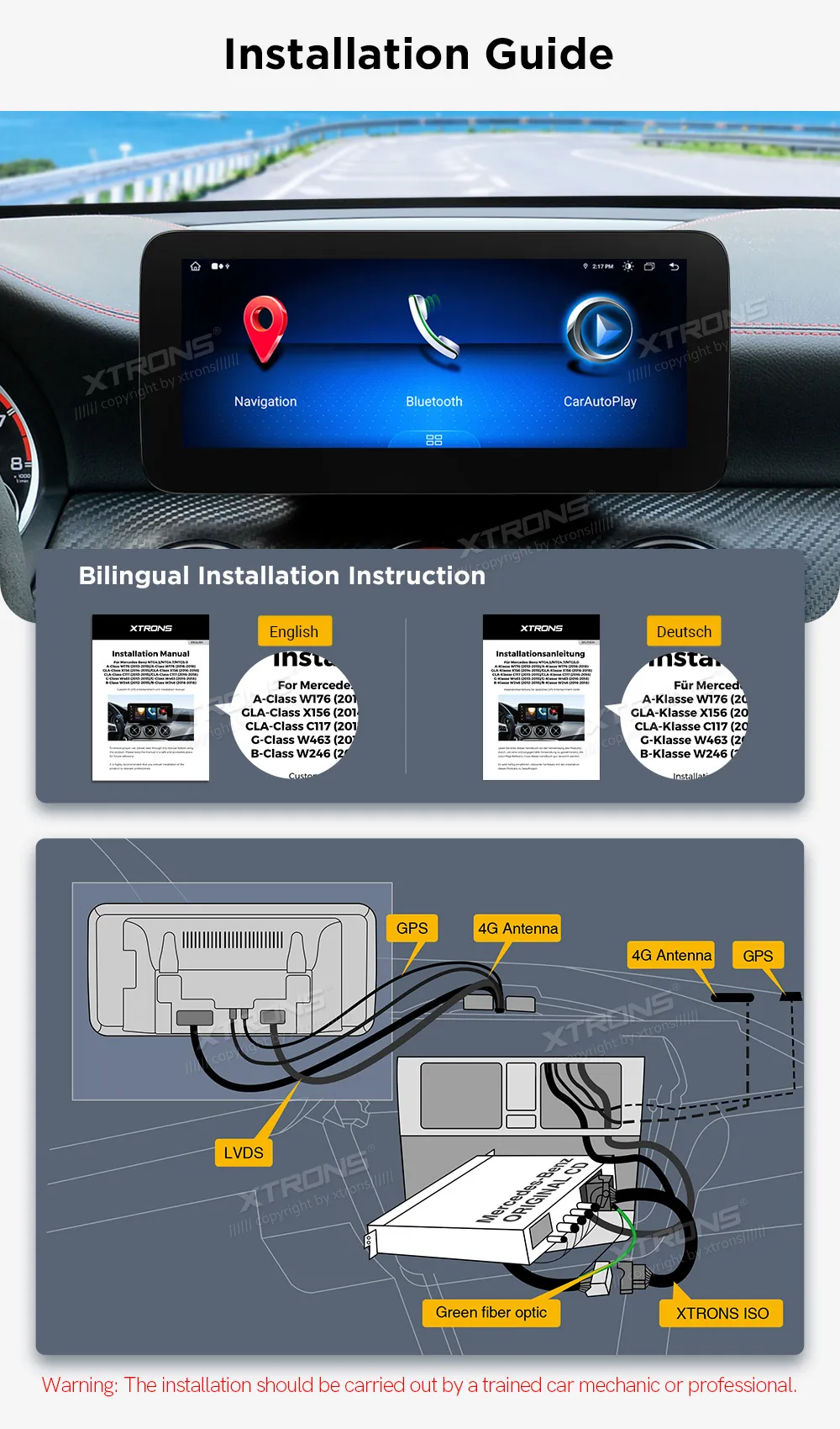 MB E C207/A207 NTG 4.5/4.7 | Android 14 | 10.25 inch | 4GB/64GB/8Core | Multimedija Xtrons QAMS1445M12ECL