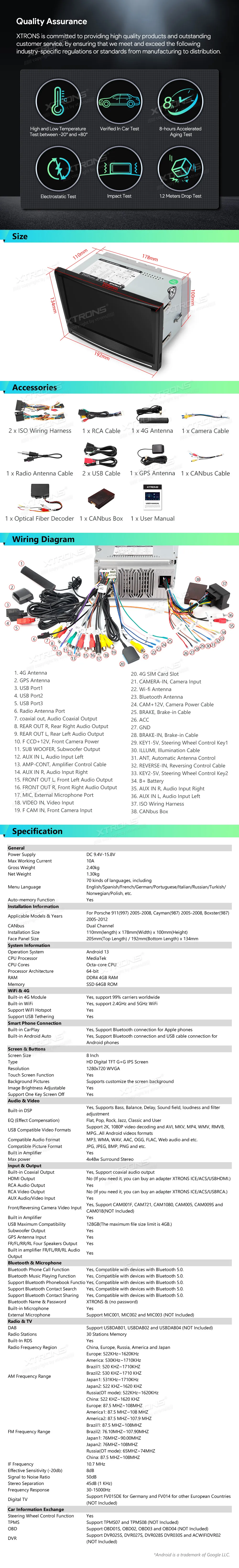 Porsche 911/Cayman/Boxster 2005-2012 | Android OS | 8 inch | 4GB/64GB/8Core | Multimedija Xtrons IA82CMPLS
