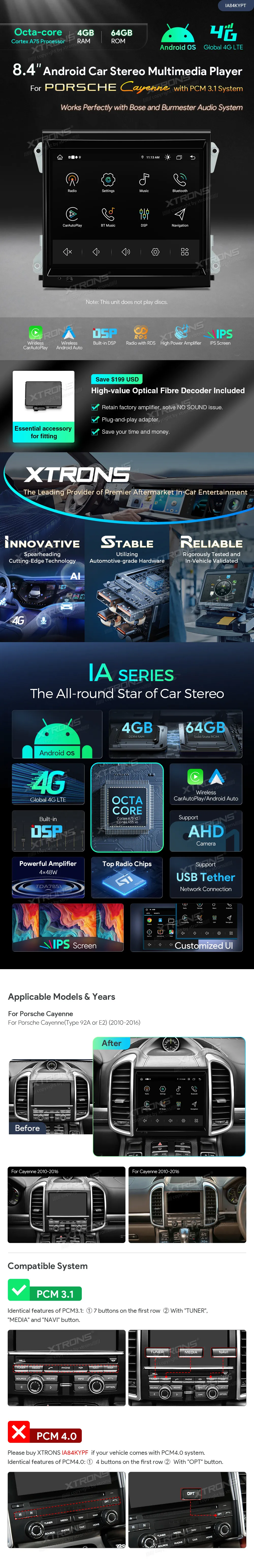 Porsche 911/Cayman/Boxster PCM 3.1 | Android OS | 8.4 inch | 4GB/64GB/8Core | Multimedija Xtrons IA84KYPT